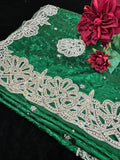 Green Crepe Saree with bead work and pearl Work