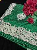 Green Crepe Saree with bead work and pearl Work