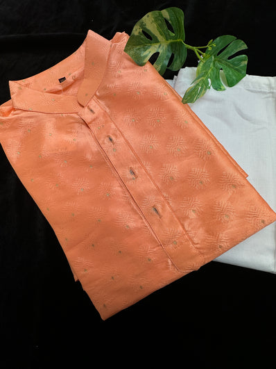 Fancy Peach Kurta with white Pajama set