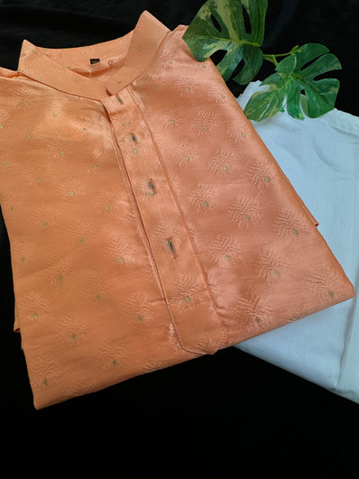 Fancy Peach Kurta with white Pajama set