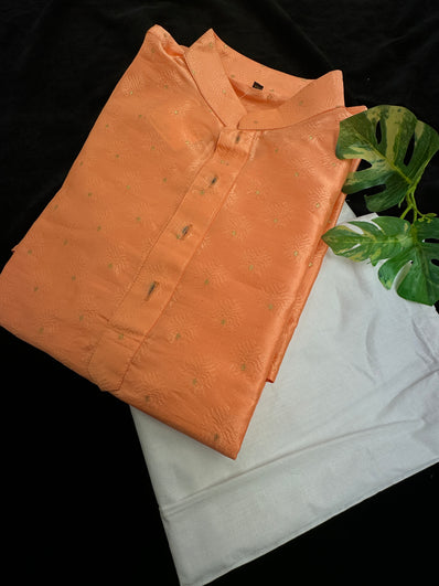 Fancy Peach Kurta with white Pajama set