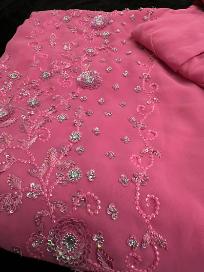 Pink Georgette Saree with Sequin and beadwork with Stitched Blouse