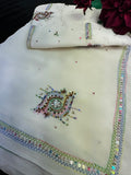 White Georgette Saree with embroidery and  Stitched Blouse