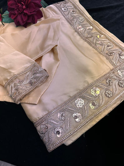 Light Gold Satin Saree with Stitched Blouse