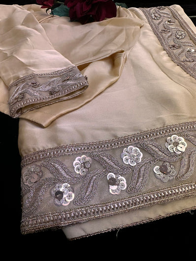 Light Gold Satin Saree with Stitched Blouse