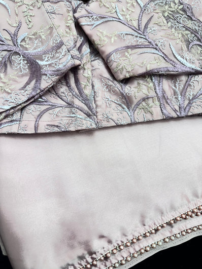 Vilot Pink Satin Saree with Stitched Blouse