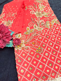 Red Chiffon Saree with Heavy Sequin Work