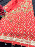Red Chiffon Saree with Heavy Sequin Work
