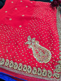Red Georgette Saree with heavy Embroidery and Stitched Blouse