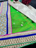 Green Net Saree with  Embroidery and Stitched Blouse