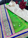 Green Net Saree with  Embroidery and Stitched Blouse