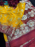 Yellow Bandani Chiffon Saree with Stitched Blouse