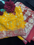 Yellow Bandani Chiffon Saree with Stitched Blouse