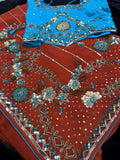 Orange Georgette Saree with heavy Embroidery and Stitched Blouse