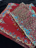 Maroon Georgette Saree with heavy Embroidery and Stitched Blouse