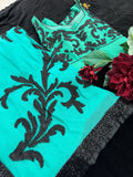 Teal Georgette Saree with heavy Embroidery and Stitched Blouse