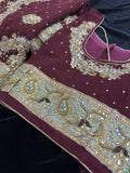Brown georgette Saree with heavy Embroidery and Stitched Blouse