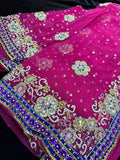 Magenta Pink Net Saree with  Embroidery