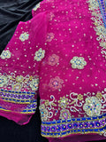 Magenta Pink Net Saree with  Embroidery