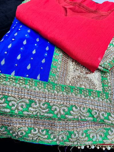 Blue Readymade Pleated Saree with Stitched Blouse