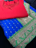 Blue Readymade Pleated Saree with Stitched Blouse