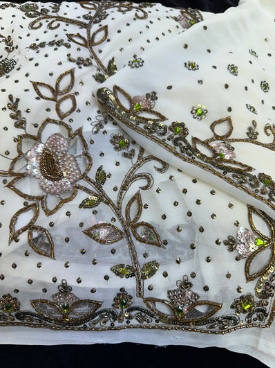 Ivory Readymade Pleated Saree with UnStitched Blouse