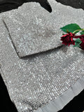 Grey Silver Readymade Pleated Sequin  Saree with Stitched Blouse
