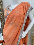Coral georgette Saree with Sequin Work and heavy Beadwork