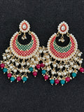 Roza Meenakari Chandbali Earring  RedGreen