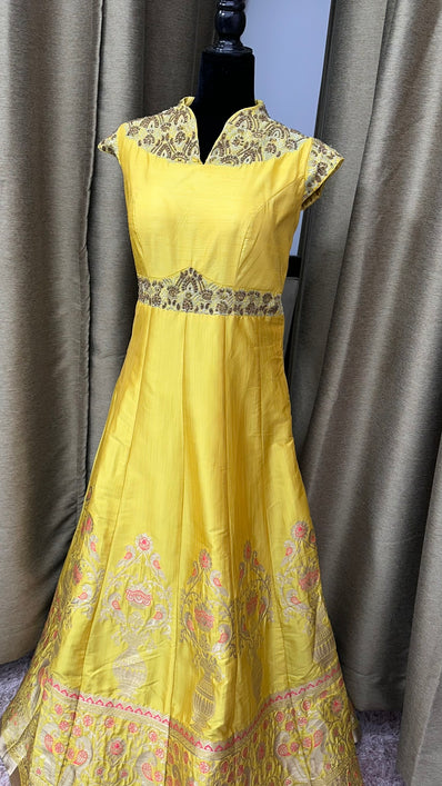 Party wear Anarkali Dress in Yellow  Color