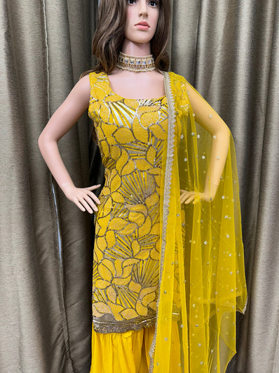 Party wear Sharara suit Yellow  --PSH1027Y