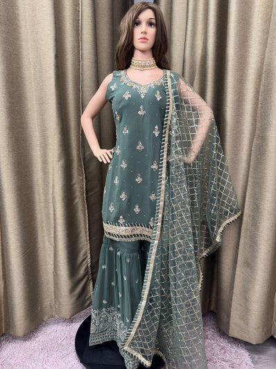 Party wear Sharara suit Sage Green  --PSH1029SG