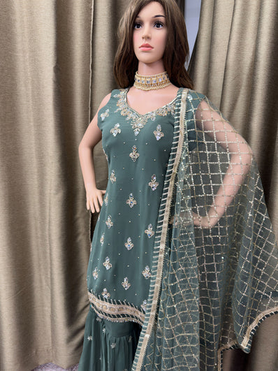 Party wear Sharara suit Sage Green  --PSH1029SG