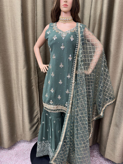 Party wear Sharara suit Sage Green  --PSH1029SG