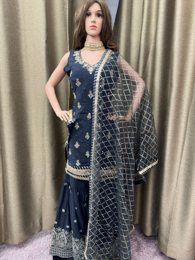 Party wear Sharara suit Dark Grey  --PSH1029DG
