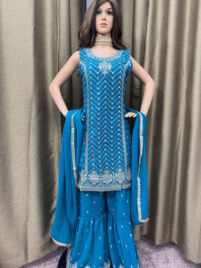 Party wear Sharara suit Blue  --PSH1031B
