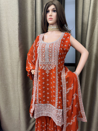 Party wear Sharara suit Rust Orange  --PSH1032O