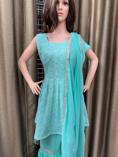 Party wear Sharara suit Aqua Green-PSH1035G