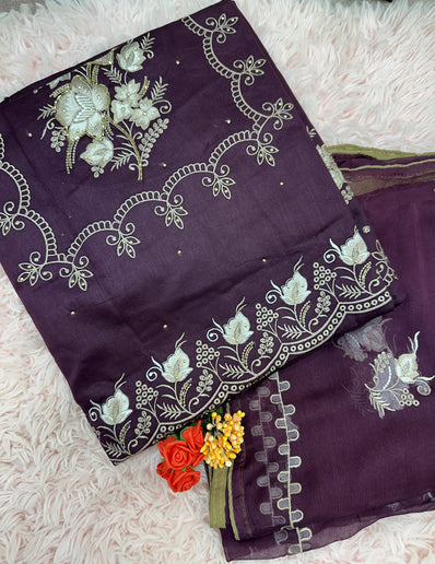 Unstitched Suit Material- 504P - Purple