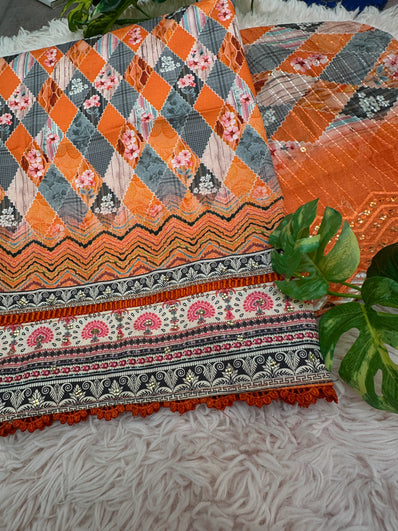 Unstitched Suit Material- 502O -Orange