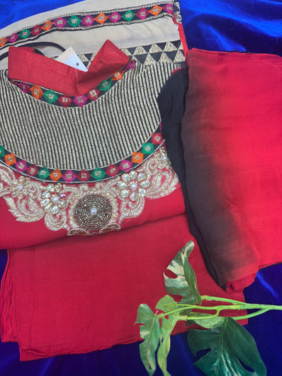 Semistitched Suit Material- 514 - Red