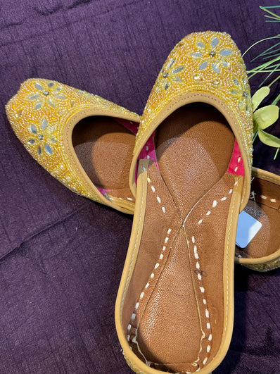 Handcrafted Yellow Beaded Embroidered Juttis | Luxury Ethnic & Bridal Footwear