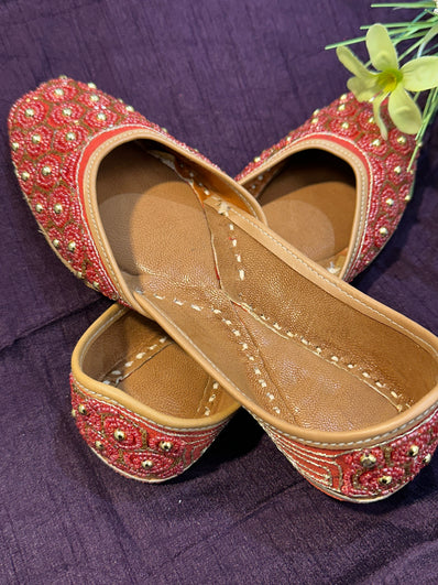 Handcrafted Red Beaded Juttis | Luxury Bridal & Ethnic Punjabi Footwear