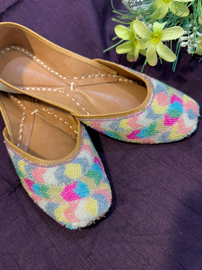Vibrant Pastel Beaded Punjabi Jutti - Handcrafted Multicolor Ethnic Footwear for Women