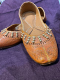 Handcrafted Brown Leather Punjabi Jutti for Women – Traditional Curved Toe Mojari with Premium Finish