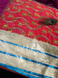 Premium Rumala Sahib Set – Exquisite Red & Pink Embroidered Sikh Prayer Cloth with Gold Zari Border
