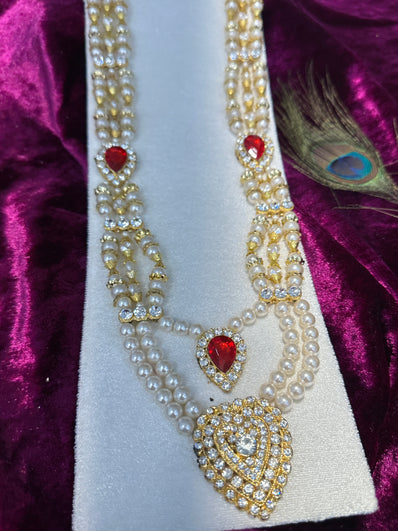 Royal Pearl & Kundan Groom Haar | Multi-Layered Wedding Necklace with Red Stones Design 2
