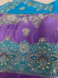 Unstitched Suit Material- 157 purple/ firozi