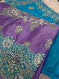 Unstitched Suit Material- 157 purple/ firozi