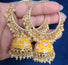 Bliss Meenakari-Pearl Enameled jhumka Earrings with Bali-Yellow